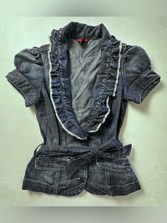 Guess Jackets & Blazers - Guess Jeans Dark Denim Ruffled Short-Sleeve Jacket